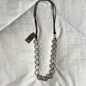 J. Jill Clear Glass Bead Necklace with Navy Cord NWT